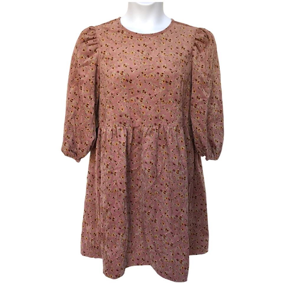 Vila Babydoll Cottage Style Corduroy Dress with Ditzy Floral Print size M (38)
